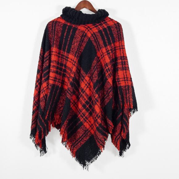 Steve Madden Women’s Poncho Western Cowboycore Plaid Fringe Festival Vibe OS - Picture 2 of 9